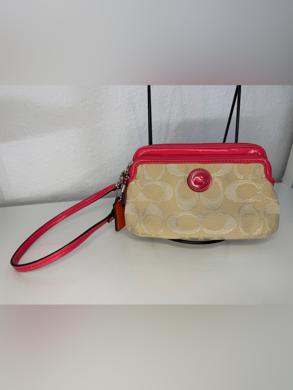 Coach Signature Metallic Double Zip Wristlet